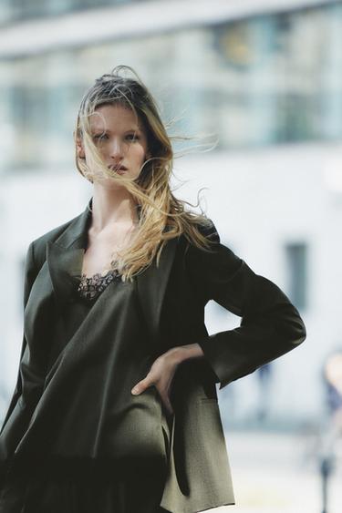 ZW COLLECTION LACE TOP - Khaki by Zara