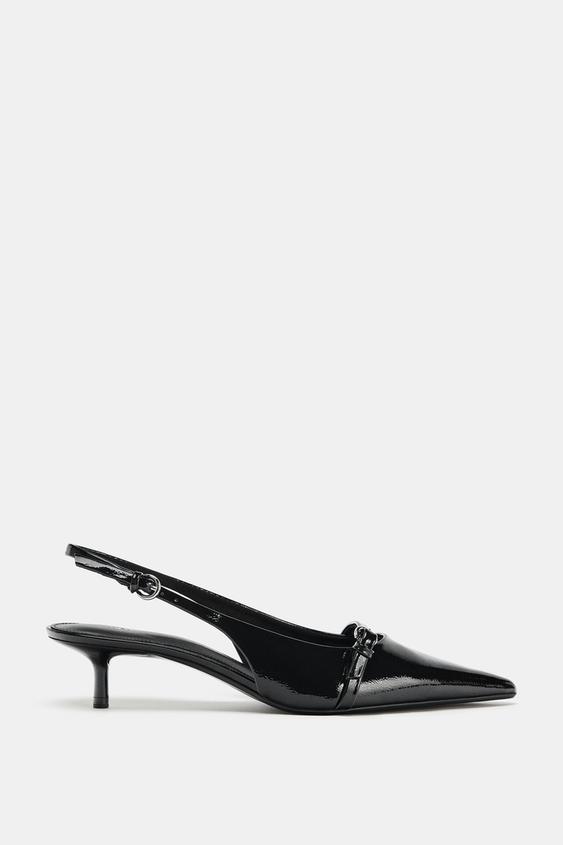 PATENT FINISH KITTEN HEEL SLINGBACKS