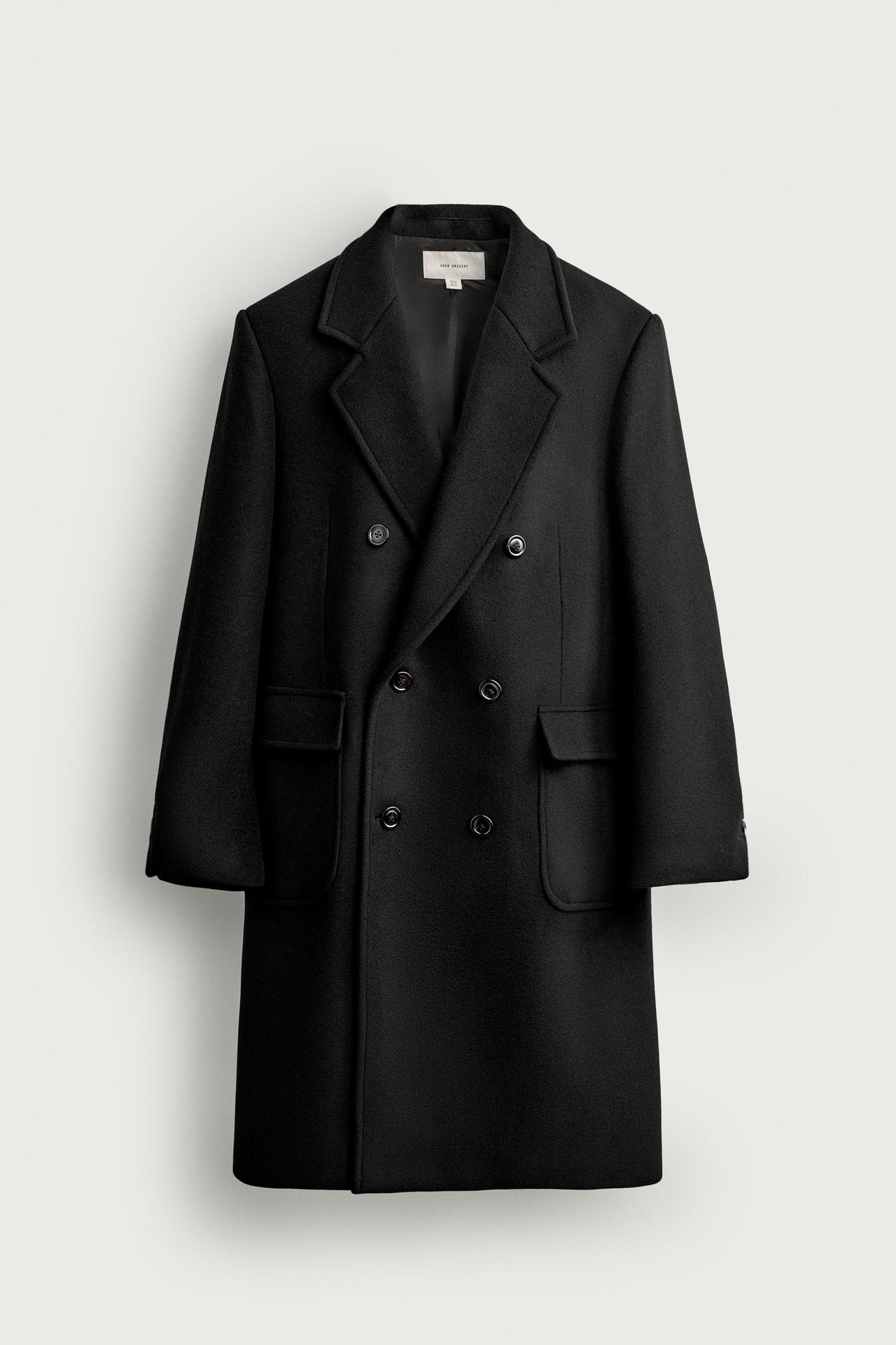 MANTECO® WOOL-BLEND DOUBLE-BREASTED COAT — Black