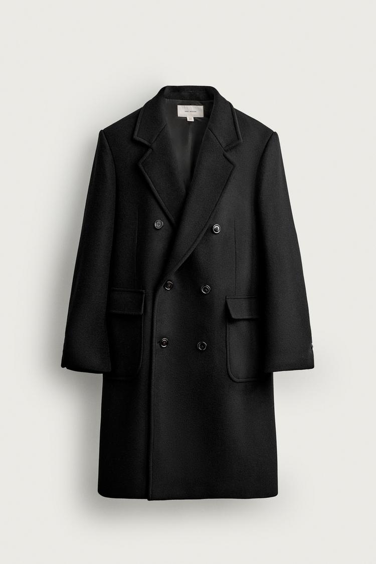 MANTECO® WOOL-BLEND DOUBLE-BREASTED COAT — Black