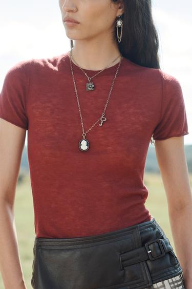 Zara 100% WOOL KNIT TOP LIMITED EDITION - Wine
