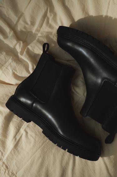 Zara 厚底切爾西靴 - 黑色
