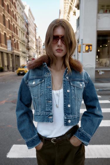 Z1975 FAUX FUR COLLAR SHORT DENIM JACKET - Mid-blue by Zara - Image 2