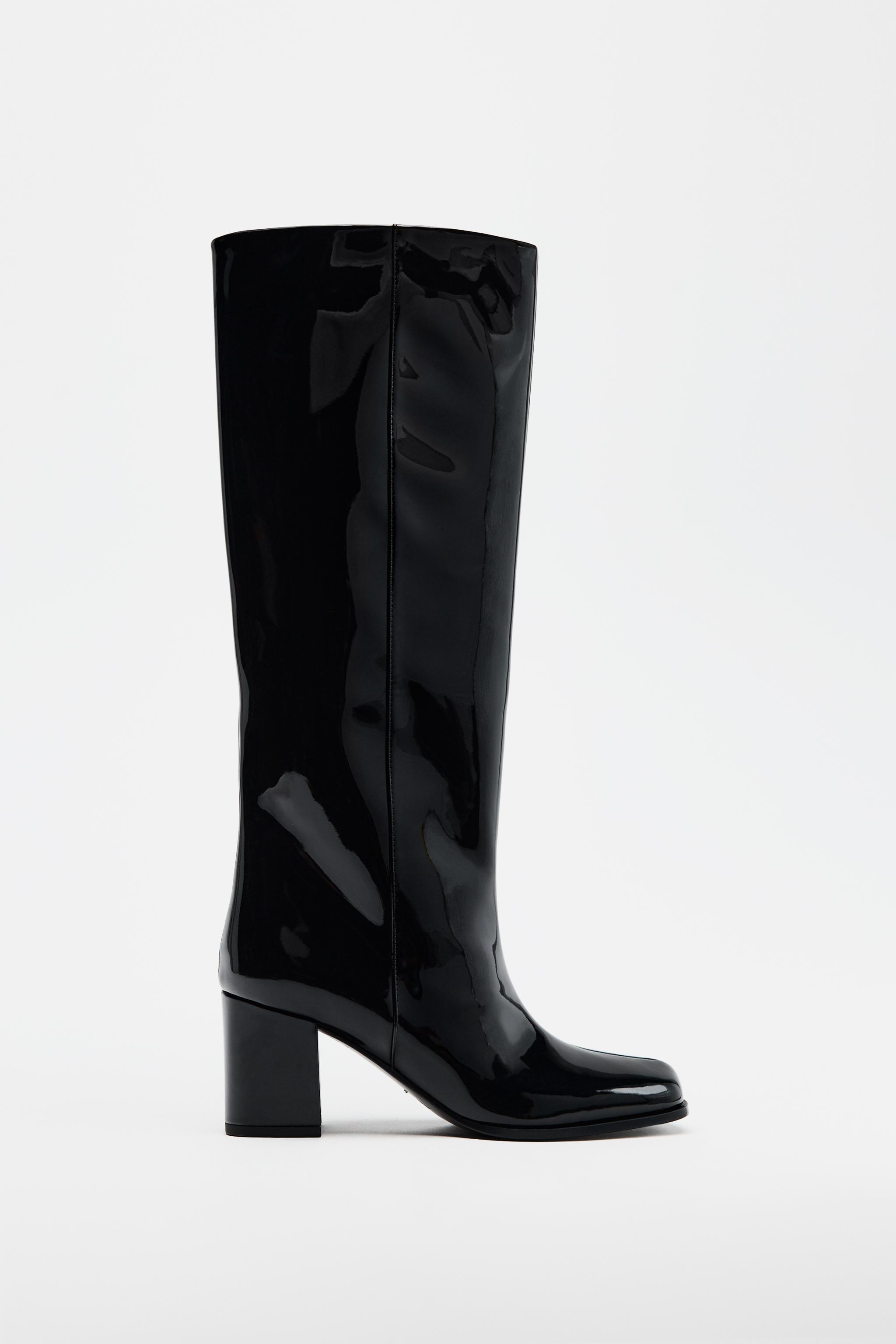 FAUX PATENT LEATHER HEELED BOOTS Black ZARA United States