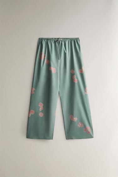 FLORAL COTTON TROUSERS - Green / Blue by Zara