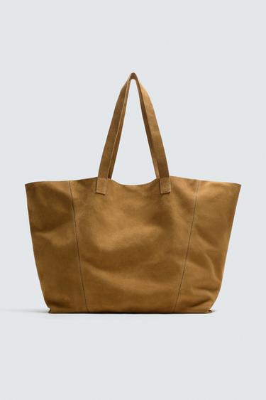 Zara LEATHER SHOPPER BAG - Caramel Brown