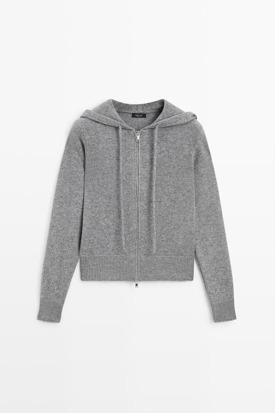 Zara Wool blend hooded knit cardigan - Mid-gray - Image 0