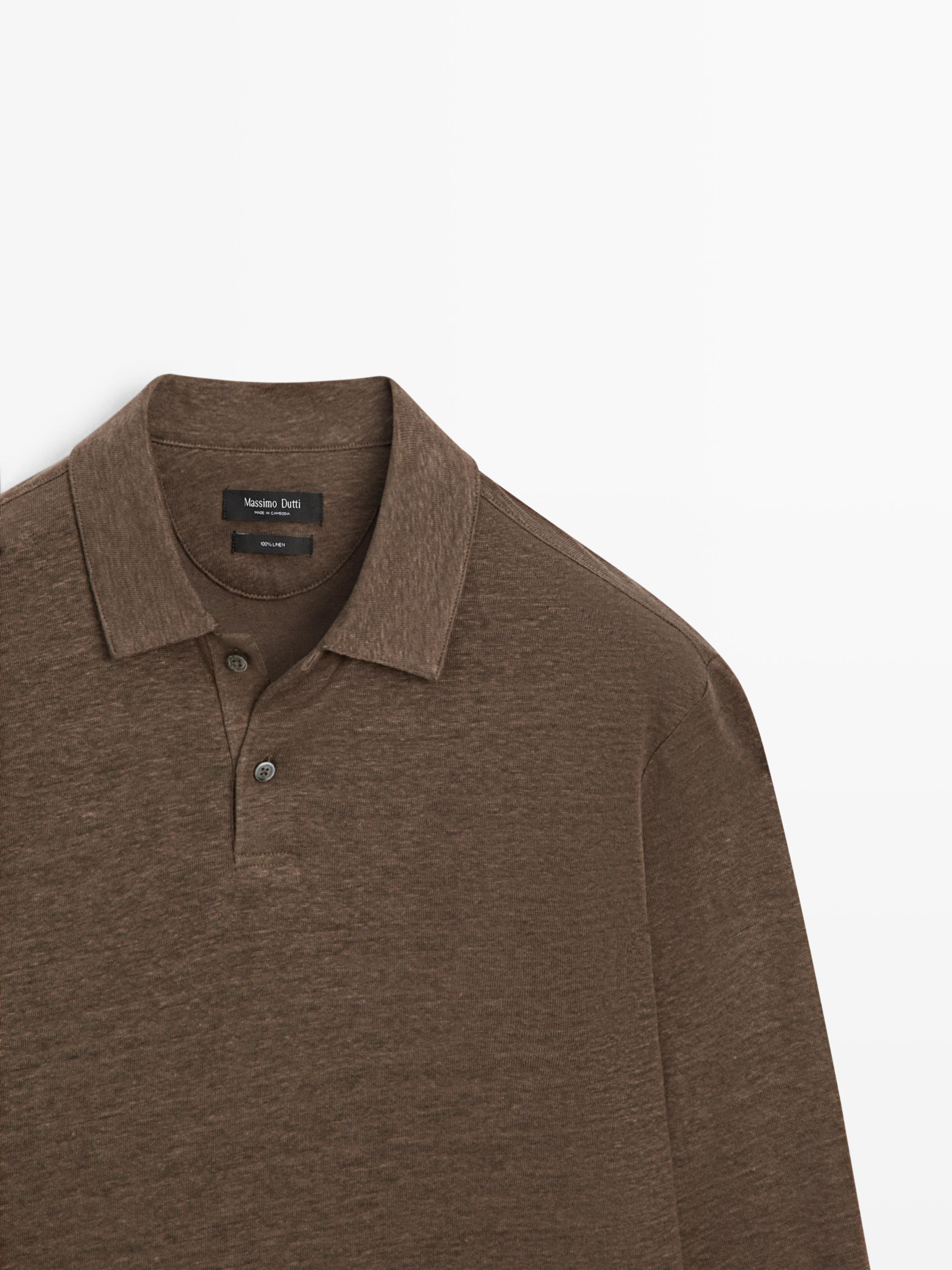 100% linen long sleeve polo shirt