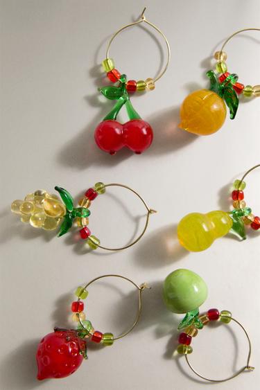 PACK OF FRUIT GLASS CHARMS (PACK OF 6) - Red by Zara - Image 1