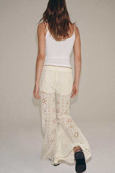 PANTALON ÉVASÉ BRODÉ ZW COLLECTION - Écru de Zara - Image 3