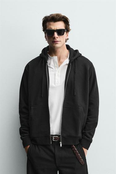 RELAXED FIT ZIP-UP HOODIE - Black by Zara