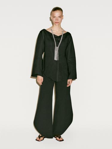 Camisa cuello barco con lino - Limited edition - Negro de Zara - Imagen 0