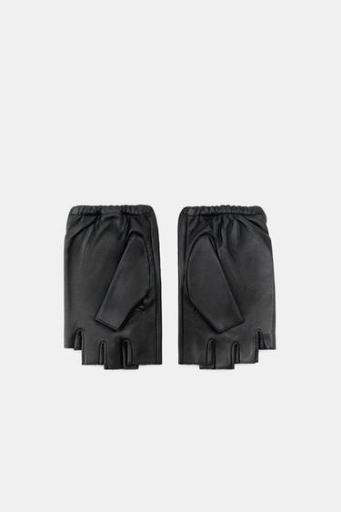 SHORT LEATHER STUDDED STONE GLOVES - Black by Zara - Image 3