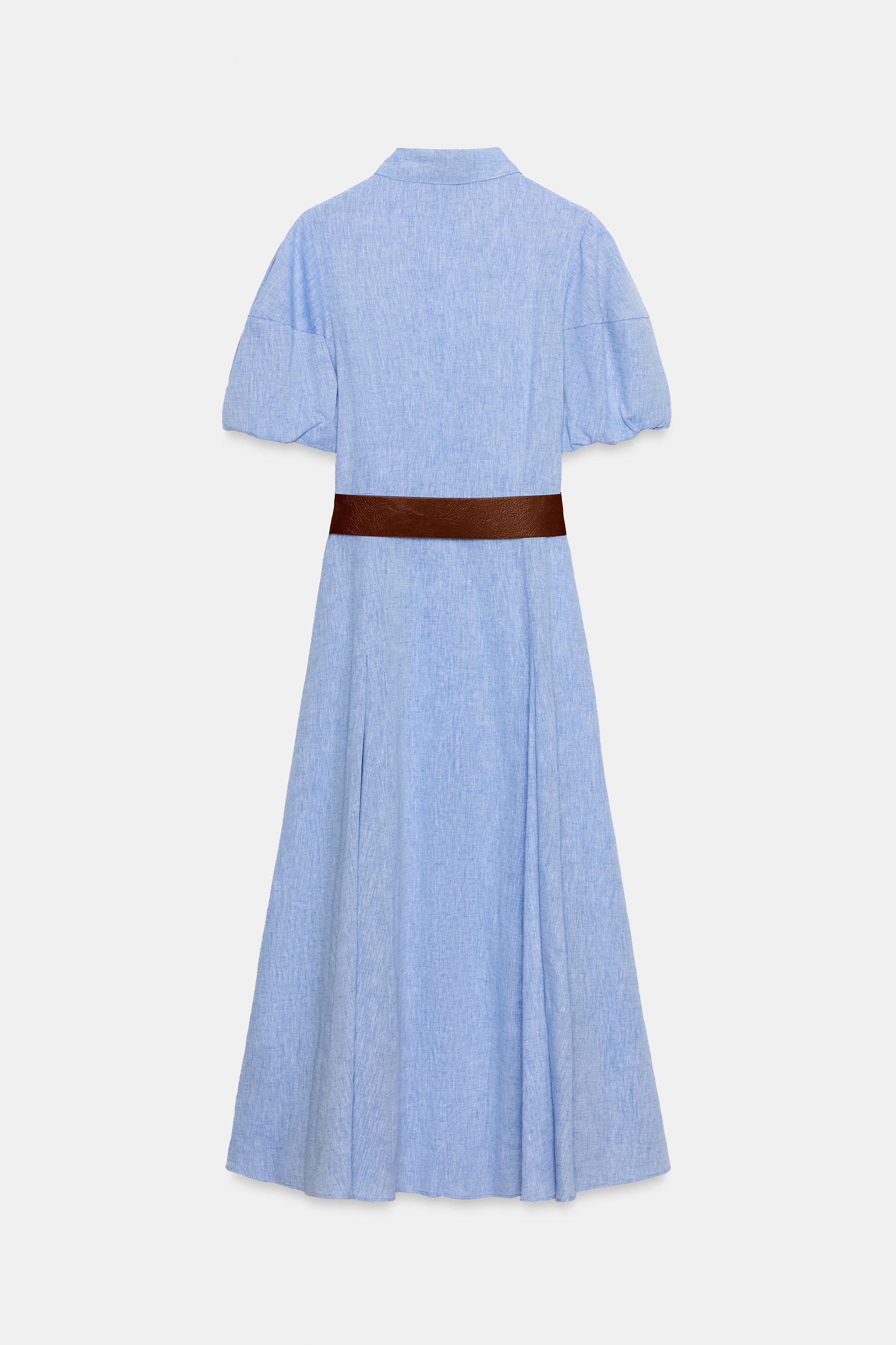 BELTED LINEN MIDI DRESS - Blue | ZARA United States BELTED LINEN MIDI DRESS - Blue | ZARA United States