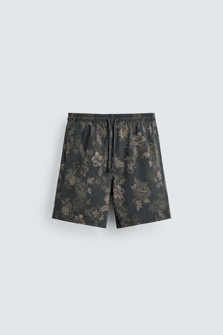 ZARA FLORAL PRINT LONG SWIM SHORTS