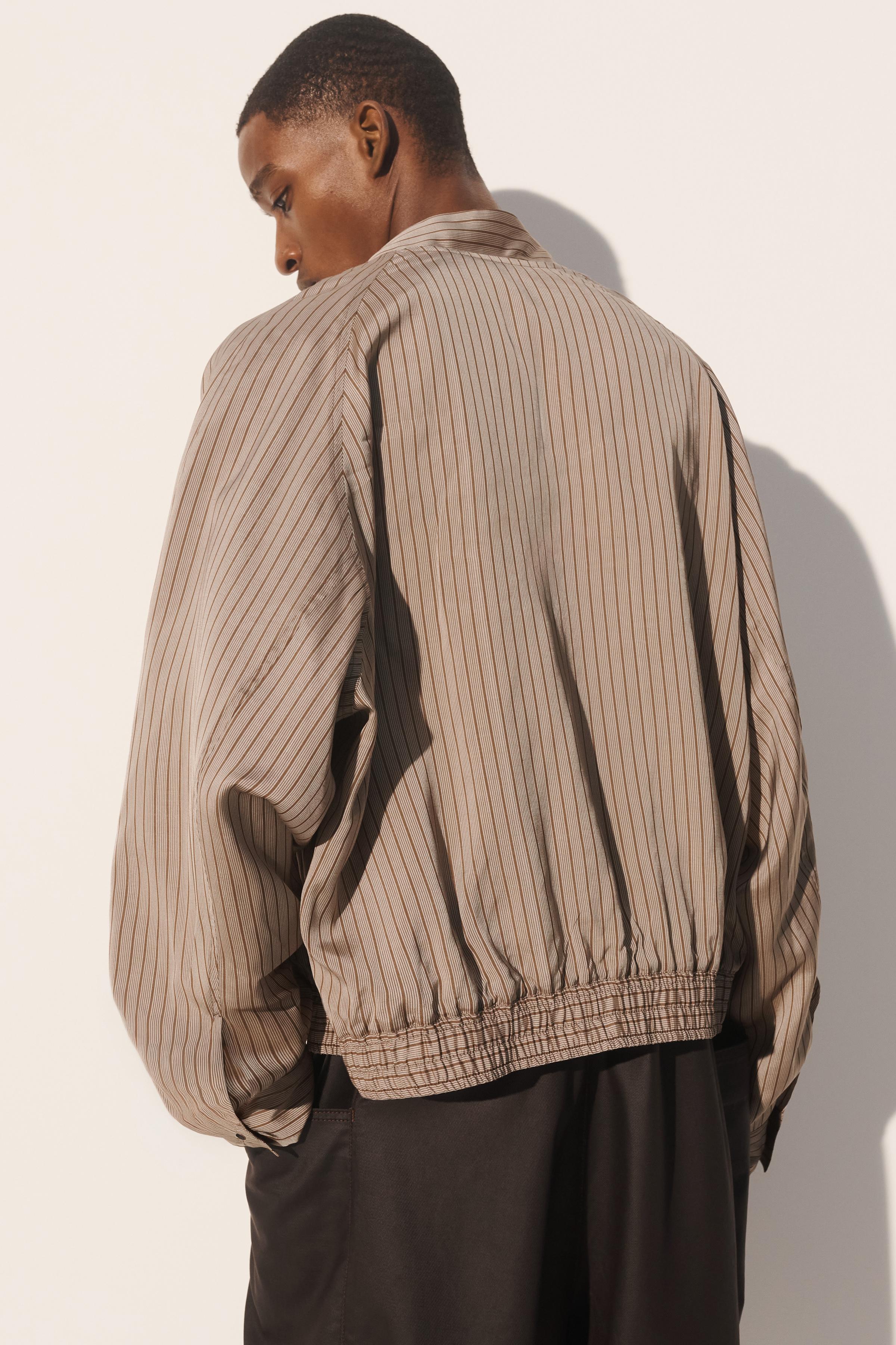 CROPPED STRIPED VISCOSE-CUPRO BOMBER JACKET