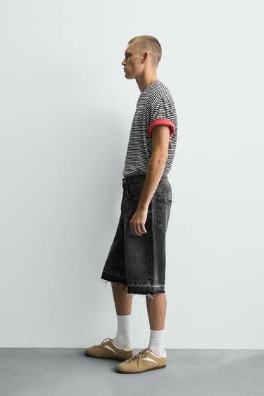 PANTALLONA TË SHKURTRA DENIM BAGGY FIT - E zezë nga Zara