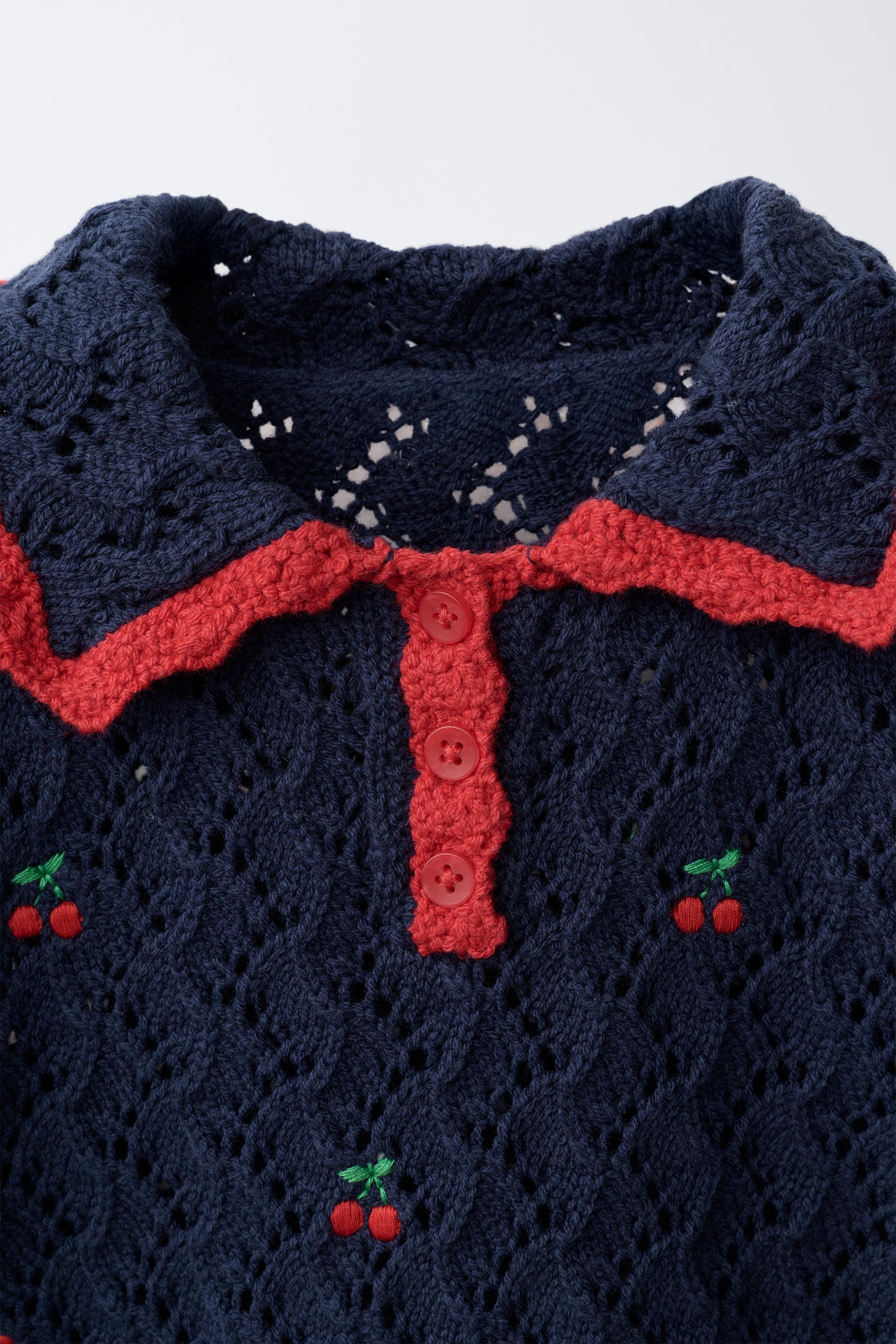 Детские рубашки Zara CHERRY POINTELLE KNIT POLO SHIRT — фото 4