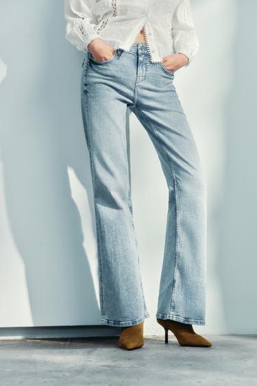 Zara Z1975 系列低腰喇叭牛仔褲 - 中藍色