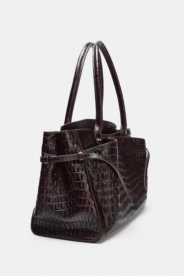 EMBOSSED LEATHER CITY BAG - Chocolate by Zara