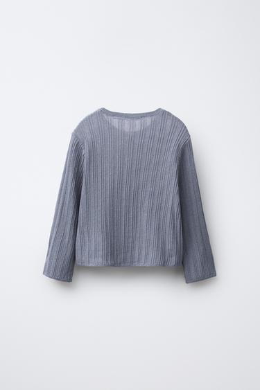 RIB KNIT CARDIGAN LINEN BLEND - Blue / Grey by Zara - Image 1