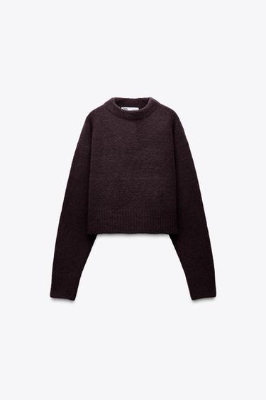 Zara ROUND NECK KNIT SWEATER - Eggplant