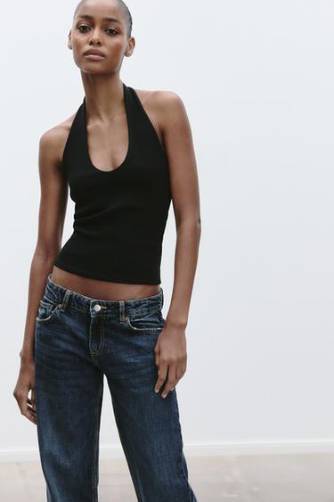 Zara HALTER TOP - Black