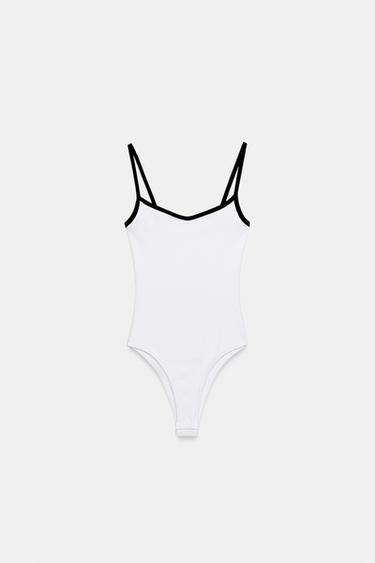 BODYSUIT WITH CONTRAST PIPING - White / Navy by Zara