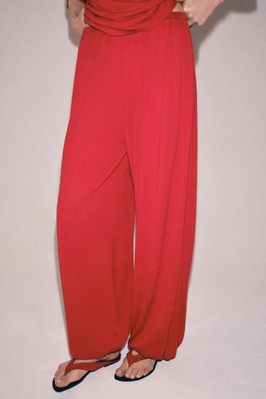 KNIT SAROUEL TROUSERS - Red by Zara
