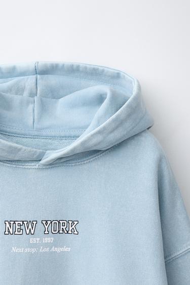 FADED HOODIE WITH SLOGAN PRINT - Light blue by Zara - Image 2