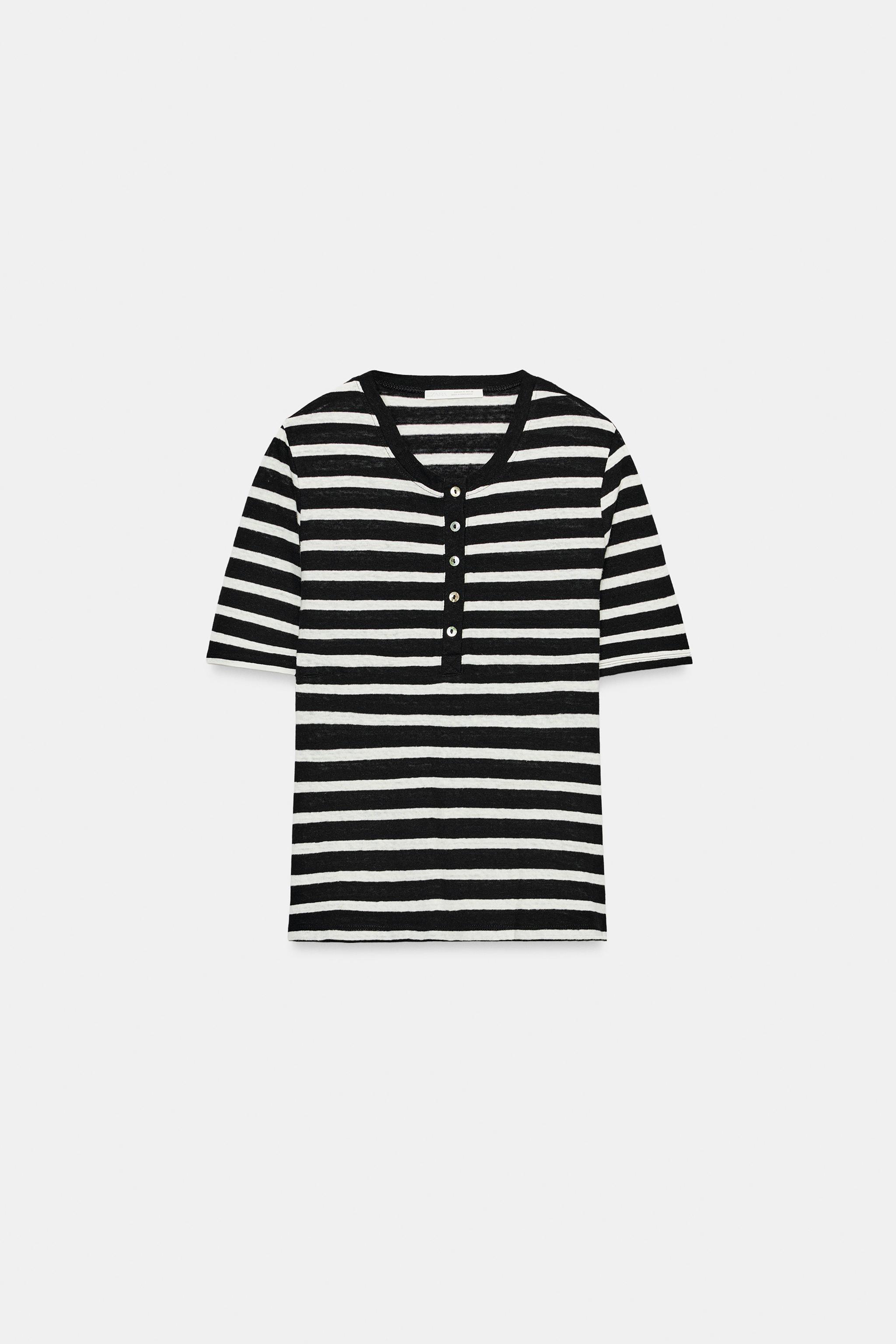 Женские футболки Zara LINEN BUTTON T-SHIRT — фото 4