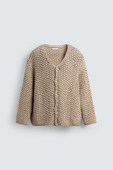 CARDIGAN ESTRUTURA ALGODÃO - Bege-claro da Zara