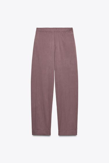 PANTALÓN NYLON BOTÓN BAJO - Rosado oscuro de Zara