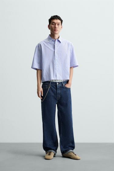 CAMISA CROPPED FIT RAYAS - Azul de Zara - Imagen 0