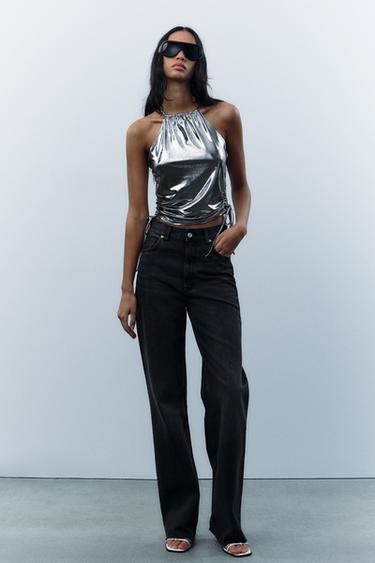 TOP HALTER FOIL - Plata de Zara - Imagen 0