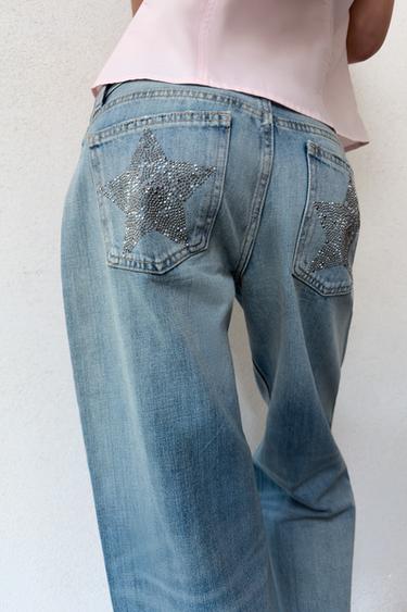 JEAN TRF WIDE LEG STRASS TAILLE BASSE - Bleu de Zara - Image 3