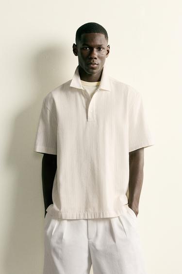Zara REGULAR FIT JACQUARD POLO SHIRT - Oyster-white