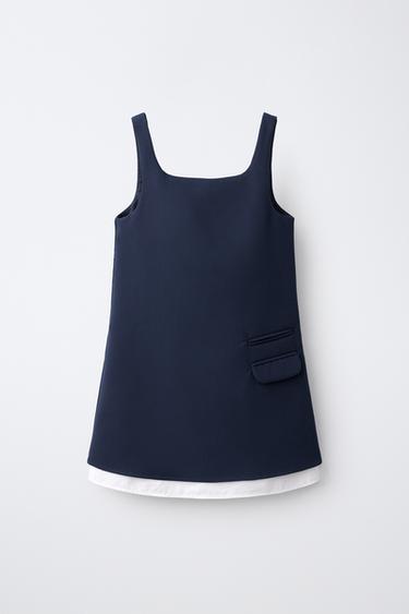 ROBE-SALOPETTE DOUBLE BAS EN POPELINE - Bleu marine de Zara