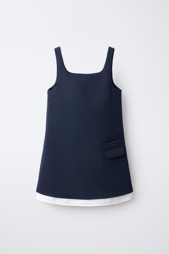 ROBE-SALOPETTE DOUBLE BAS EN POPELINE - Bleu marine de Zara - Image 0