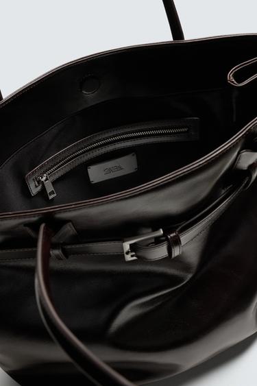 LEATHER TOTE BAG WITH BELT - Brown by Zara - Image 7