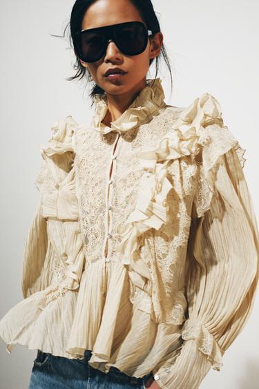CHEMISE ROMANTIQUE À VOLANTS ZW COLLECTION - Écru moyen de Zara