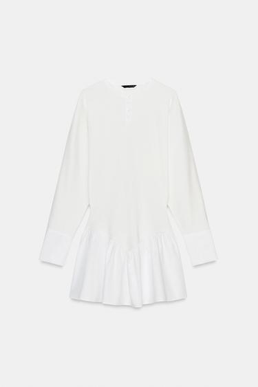 SHORT COMBINED BATWING SLEEVE DRESS - White by Zara