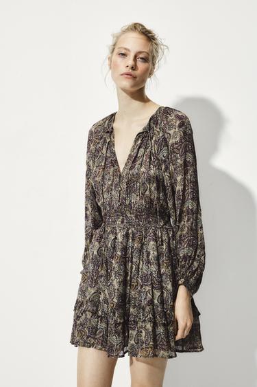 VESTIDO MINI ESTAMPADO HILO METALIZADO - Multicolor de Zara