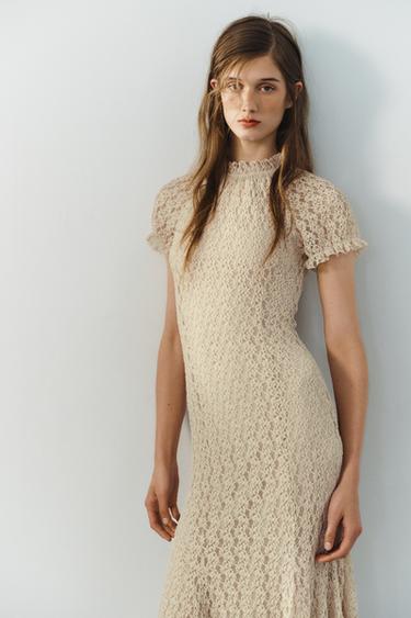 ROBE MI-LONGUE EN DENTELLE - Écru de Zara - Image 4