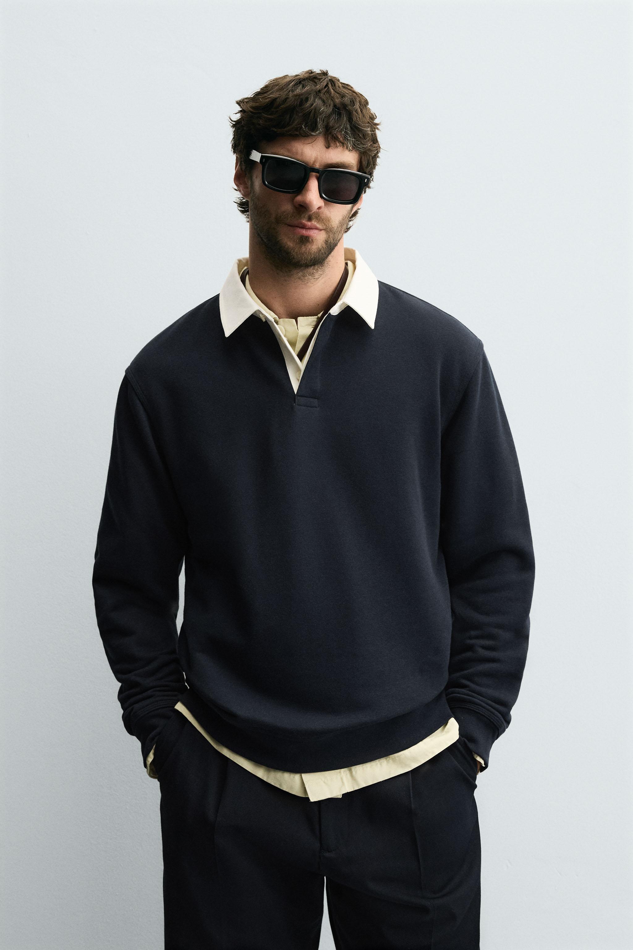 関税負担★ZARA★CONTRAST COLLAR POLO SWEATSHIRT CONTRAST COLLAR POLO SWEATSHIRT - Ecru / Navy | ZARA United