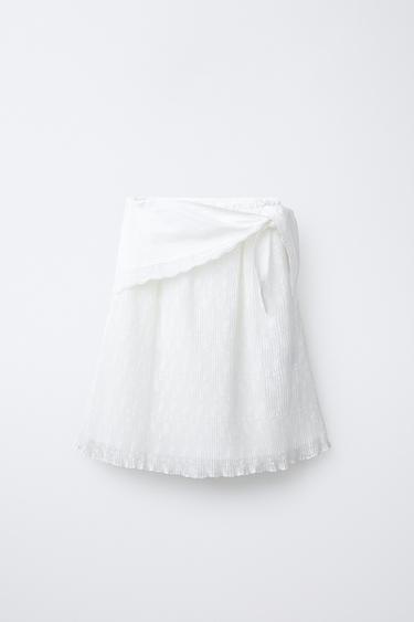 JUPE MI-LONGUE PLISSÉE FOULARD - Blanc de Zara - Image 0