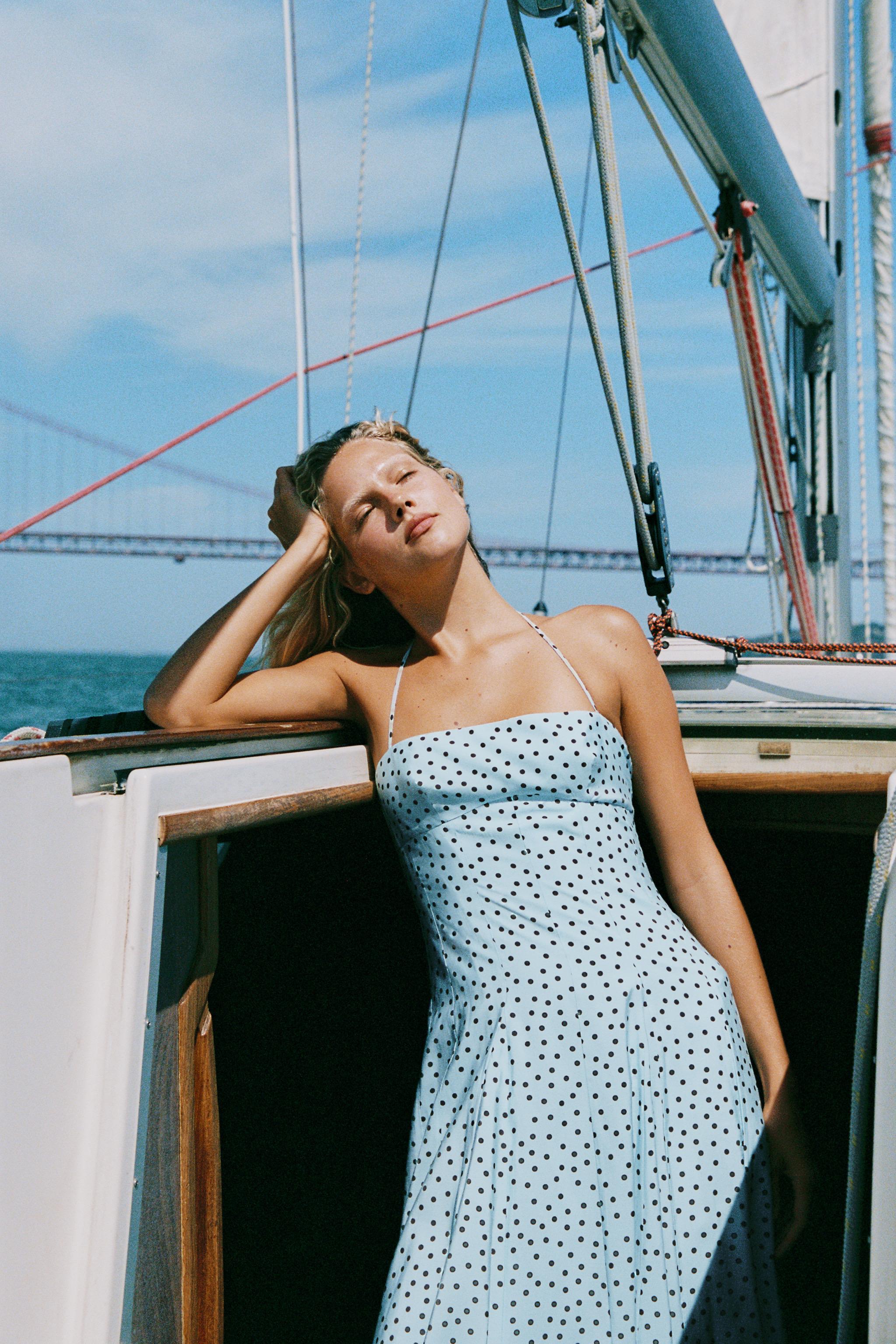 Zara Puantiye Desenli Hacimli Halter Midi Elbise görsel 8