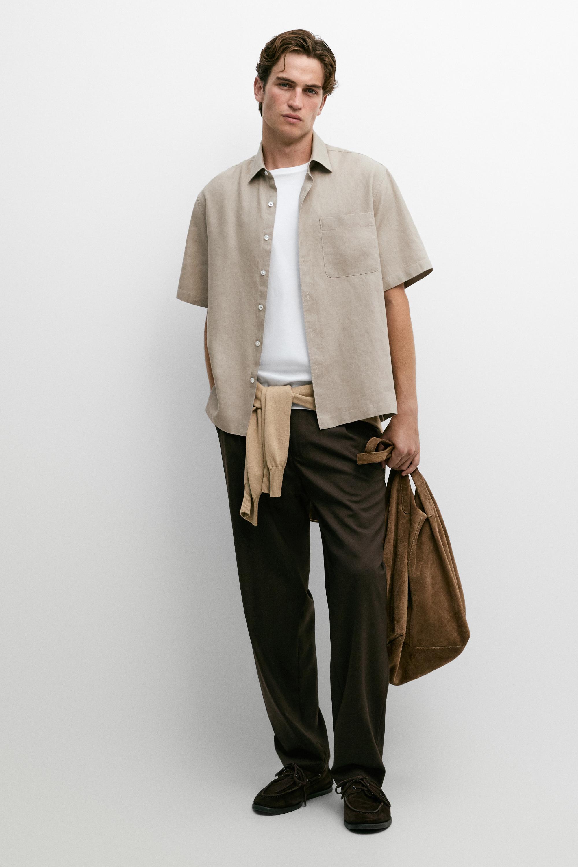 100% linen short sleeve shirt — Sand