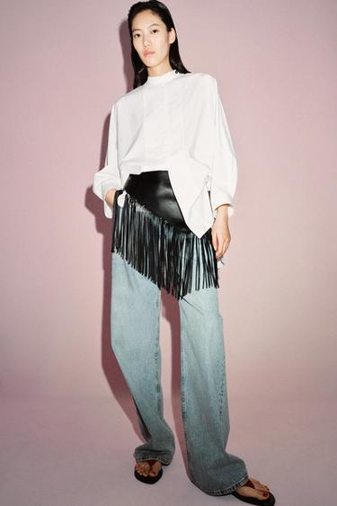 Zara ZW COLLECTION OVERSIZED POPLIN SHIRT - Oyster-white