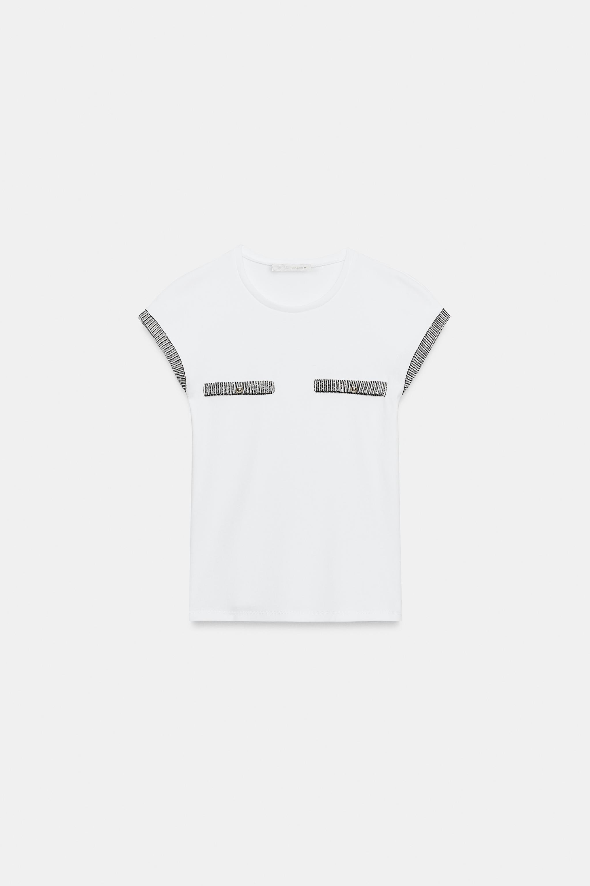 Женские футболки Zara TRIM DETAIL BUTTON T-SHIRT — фото 5